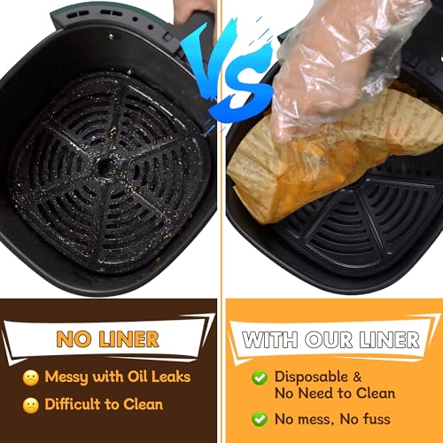 Image of Marve Air Fryer Liners Disposable, 125PCS Non-Stick Oil Resistant, 8 Inch Round for 5-8QT Air Fryer, Unbleached Parchment Paper for Baking, Roasting, Microwave