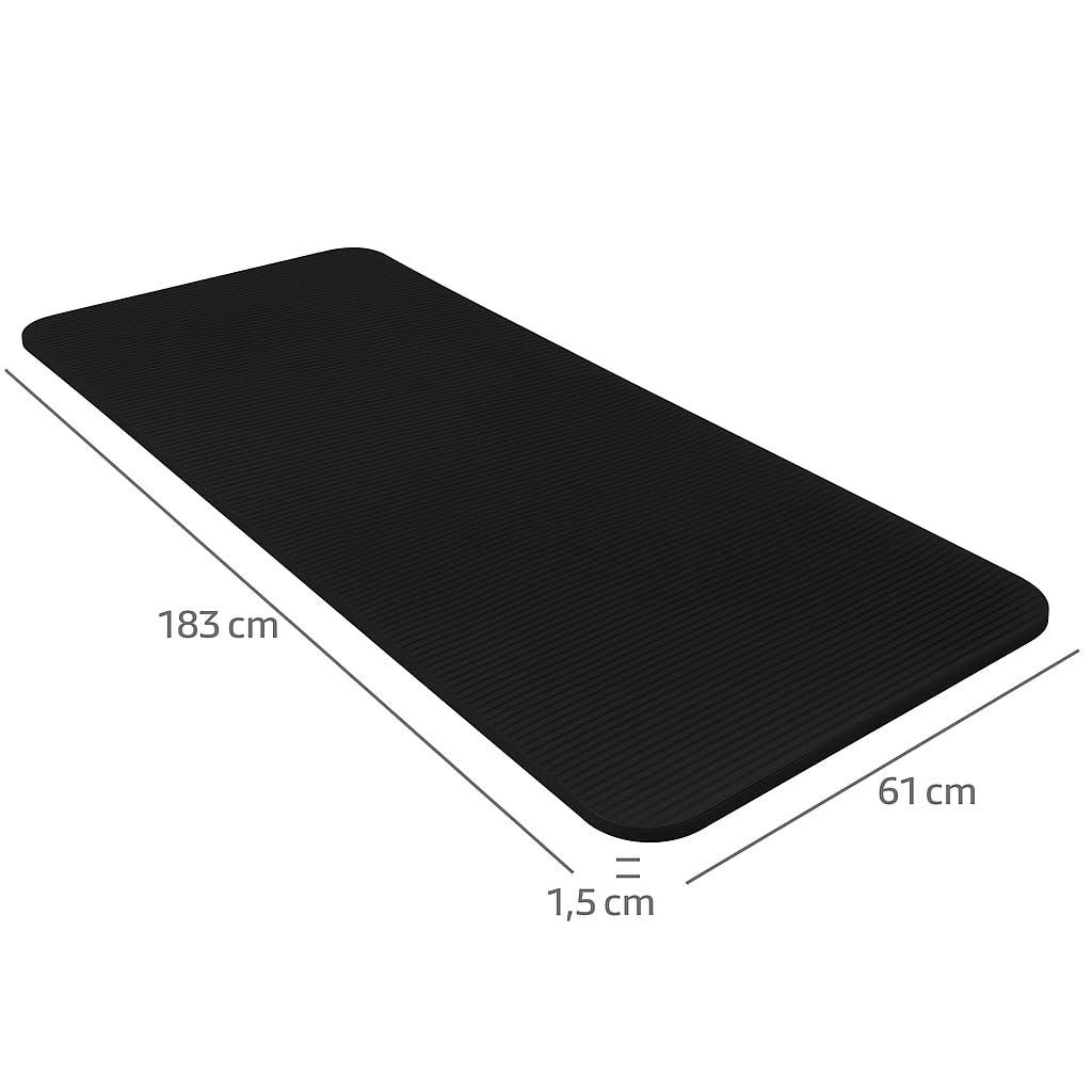 Tapis de Sport Epais 1,5 cm - Haute densité -Confort Articulations - Tapis sport – Antidérapant & Résistant – 183x61 cm – Avec Sangle + Sac de Transport – Idéal Pilates, Fitness, Tapis Yoga