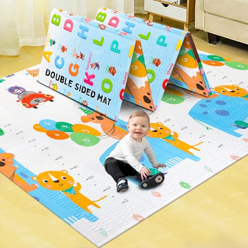 Image of Zest 4 Toyz Play Mat For Baby Double Sided Waterproof & Extra Large Anti-Slip Folding Mats Infant Gym Water Resistant Play & Crawl Carpet For Babies Boys And Girls (Blue),1 Count