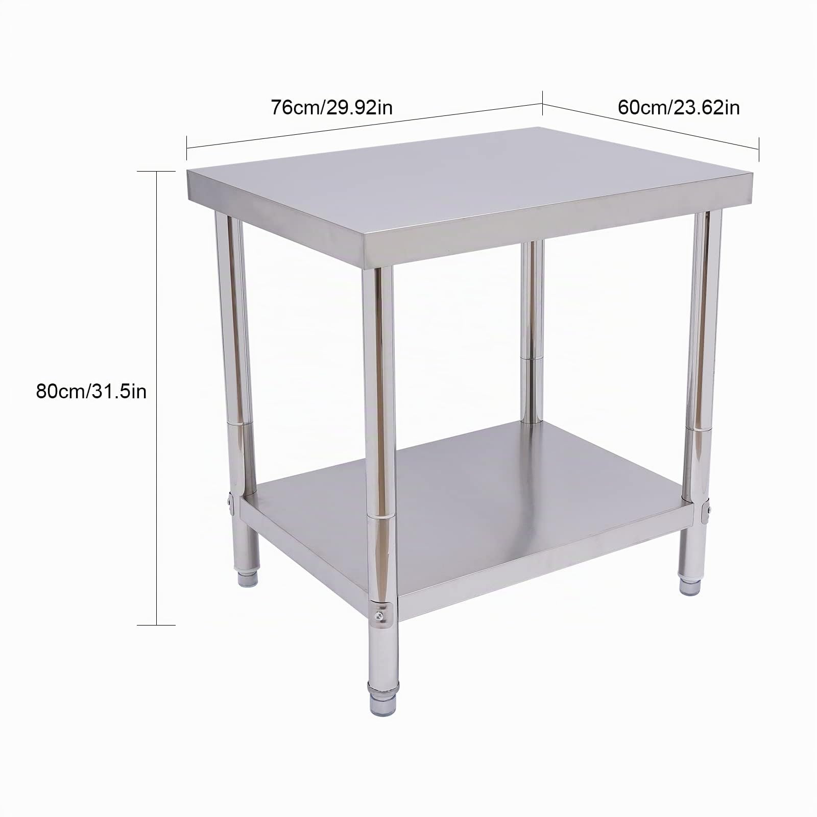 Mesa de Trabajo de Acero Inoxidable con Estante Ajustable en Altura y 4 Ruedas Universales para Cocina, Preparación, Bar, Barbacoa y Muebles de Cocina
