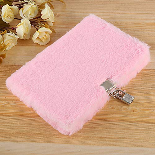 Diario de felpa de tacto suave, tamaño A5, con candado y cierre de candado, diseño colorido, color rosa