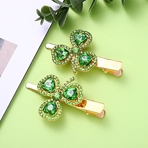 Pinzas de cabello para el día de San Patricio con diseño de trébol de cuatro hojas, con cristales brillantes, clip de metal tipo cocodrilo verde irlandés, grandes, para mujer y niña, accesorio para peinado para fiestas miniatura 4