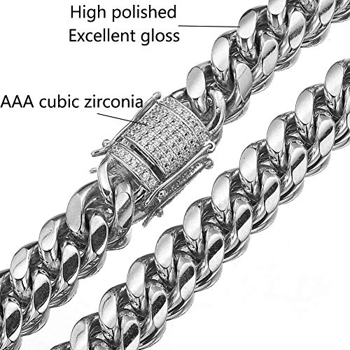 Jxlepe Mens Miami Cuban Link Chain White 15mm Stainless Steel Curb Necklace with cz Diamond Chain Choker4