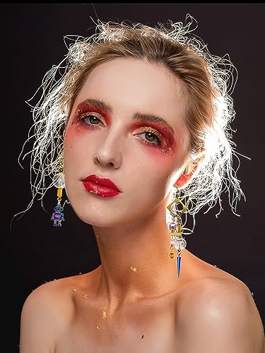 Steampunk Asymmetrical Industrial Robot Mismatched Glass Ball Dangle Earrings for Women Jewelry3