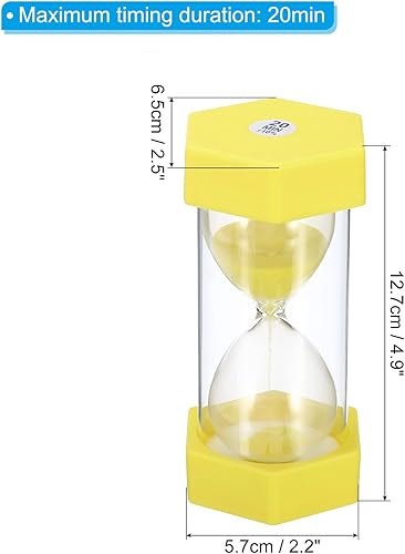 Miniatura 2 de PATIKIL Temporizador de arena de 20 minutos, reloj de arena hexagonal pequeño con cubierta de plástico, vidrio de arena de cuenta regresiva para
