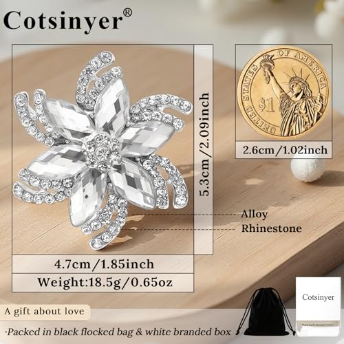 Image of Vintage Flower Brooch for Women - Elegant Lapel Pin with Rhinestones & Crystals for Suits, Coats, Dresses, Hats, Scarves and Shawls