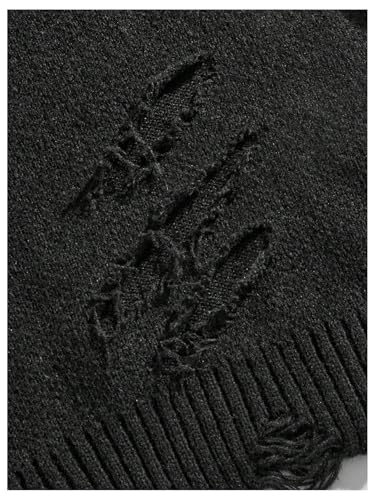 Verdusa Men's Ripped Hollow Crew Neck Long Sleeve Sweater Casual Knit Pullover Sweaters4