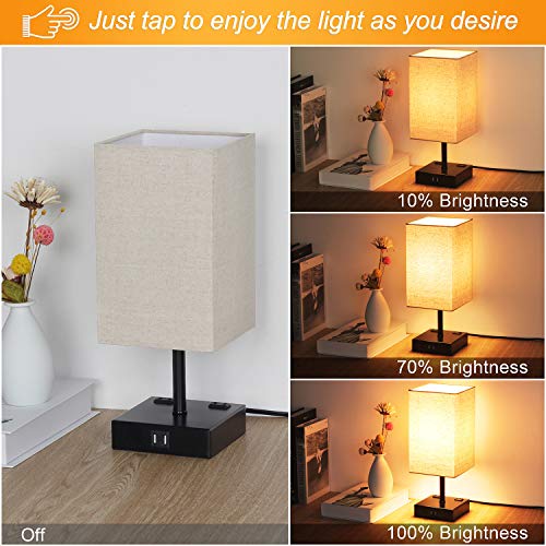 3 Way Dimmable Touch Control Table Lamp, Modern Bedside Desk Lamp with 2 Fast USB Charging Ports 2 AC Outlets, Nightstand Lamp for Bedroom Living Room Office, 60W LED Bulb Included, Black Base - Thumbnail 4