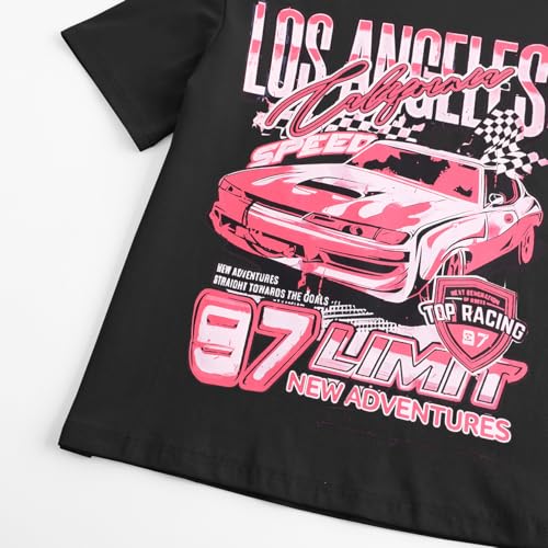 Image of Girl's Car Letter Graphic Print Round Neck Short Sleeve Tee Summer Casual T Shirt Graphics Tee Shirt