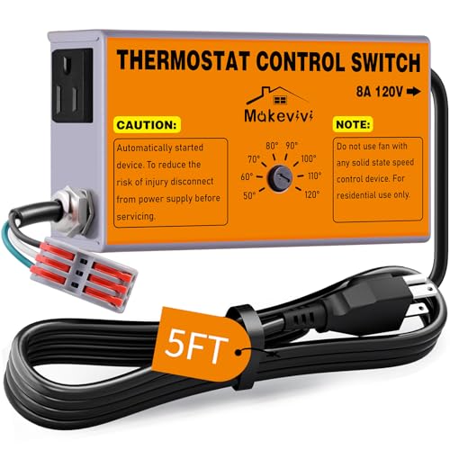 Attic Fan Thermostat-Control: with Socket and Wire Connector Can Be Connected to Two Fans Replacement Thermostat with Overload Protector Temperature Controlled Exhaust Fan for Workshop Greenhouse