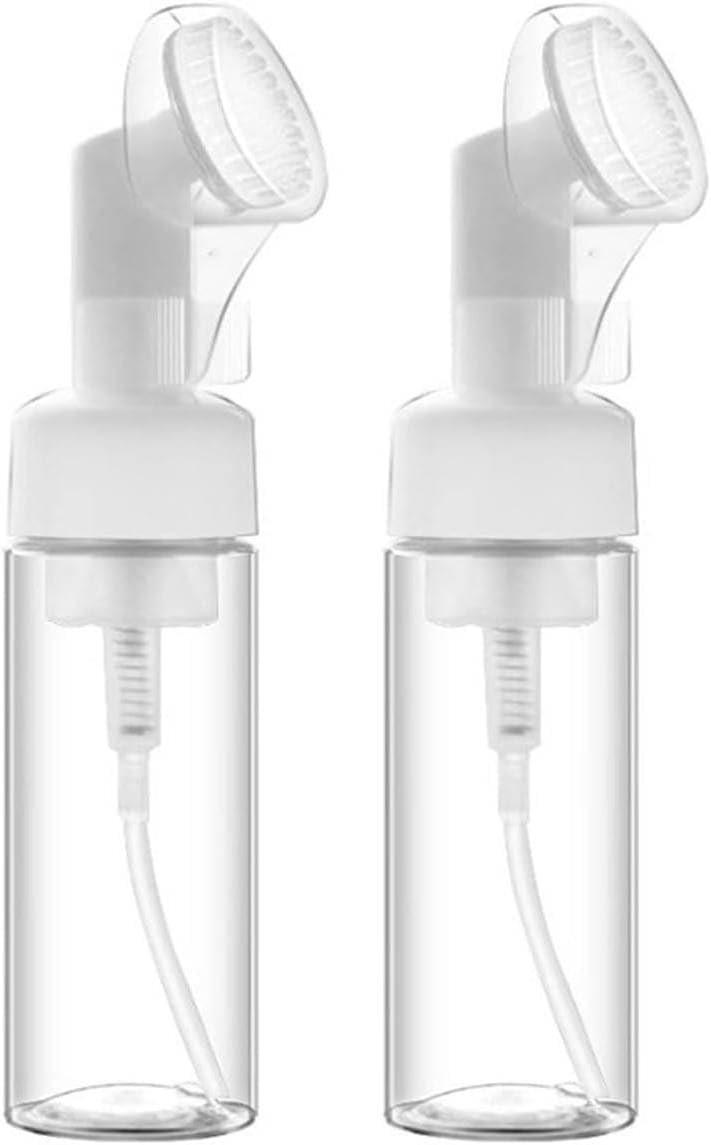 MOMENT 2Pack Foam Pump Bottle With Silicone Cleanser Brush, 200ML Travel Foaming Empty Dispenser, Refillable Container for Hand Soap, Cleaner, Shampoo, Transparent White