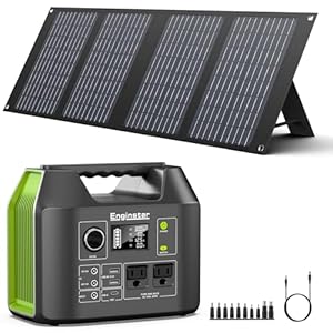 EnginStar Portable Power Station, 300W 296Wh Battery Bank with 110V Pure Sine Wave AC Outlet,100W Foldable Solar Panel Charger with 18V DC Outlet for Portable Power Stations