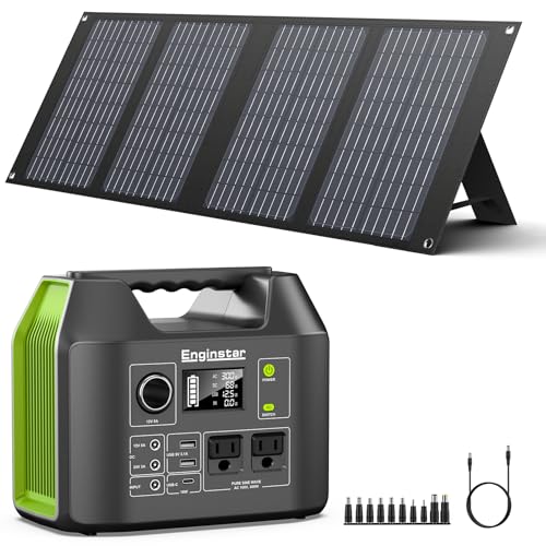 EnginStar Portable Power Station, 300W 296Wh Battery Bank with 110V Pure Sine Wave AC Outlet,100W Foldable Solar Panel Charger with 18V DC Outlet for Portable Power Stations
