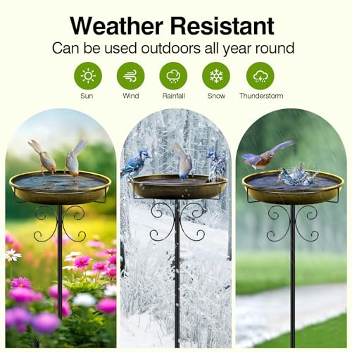 Daoeny 35In Metal Bird Bath for Outside, Vintage Bird Bath Bowl, Detachable Birdbath & Birdfeeder with 5 Prongs Base Stake, Bird Baths for Outdoors Garden Yard Lawn Decor (Antique Golden)