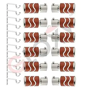 GLOXY Stainless Steel Brackets Parda Holder with Support 1 Inch Curtains Rod Pocket Finials Designer Door and Window Curtain Holders and Rod Support Fittings (Red 6 Pair Set)