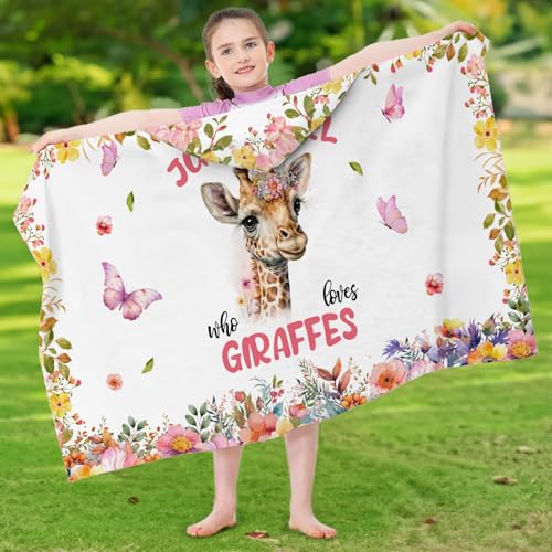 Image of Giraffe Hooded Bath Towels for Girls,Soft Cotton Swimming Shower Beach Blanket (Giraffe)