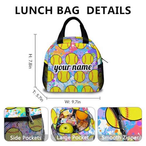 School Backpack for Girls, Softball Backpacks with Lunch Box Matching Combo for Elementary Preschool Middle School, Colorful Large Capacity Bookbag and Pencil Case Bundle for Kids Students3