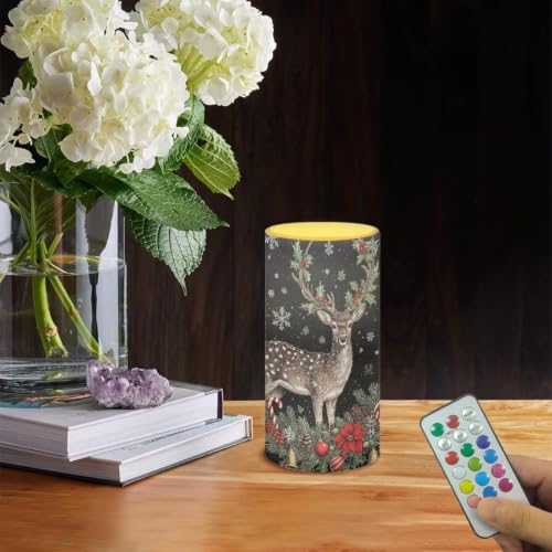Image of Poceacles Christmas Decor Flameless Light Candles Battery Operated Candles with Color Changing Timer Remote Control Tealights, Christmas Deer Black