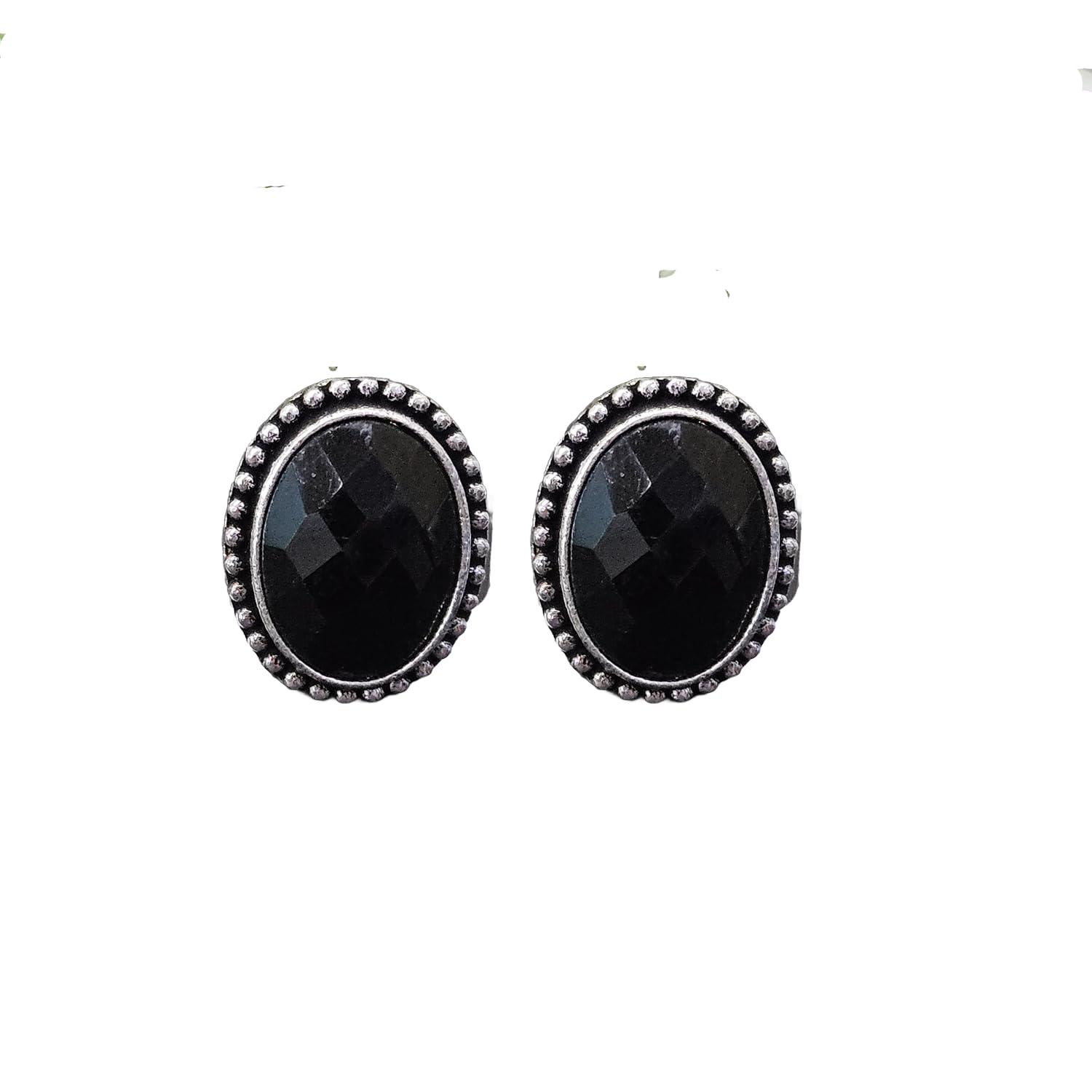 Mrigangi Oxidised Silver Colorful Stone Oval Small Stud Earrings Tops for Women and Girls (Black) (B0D9SVW14K) Amazon Price History, Amazon Price Tracker