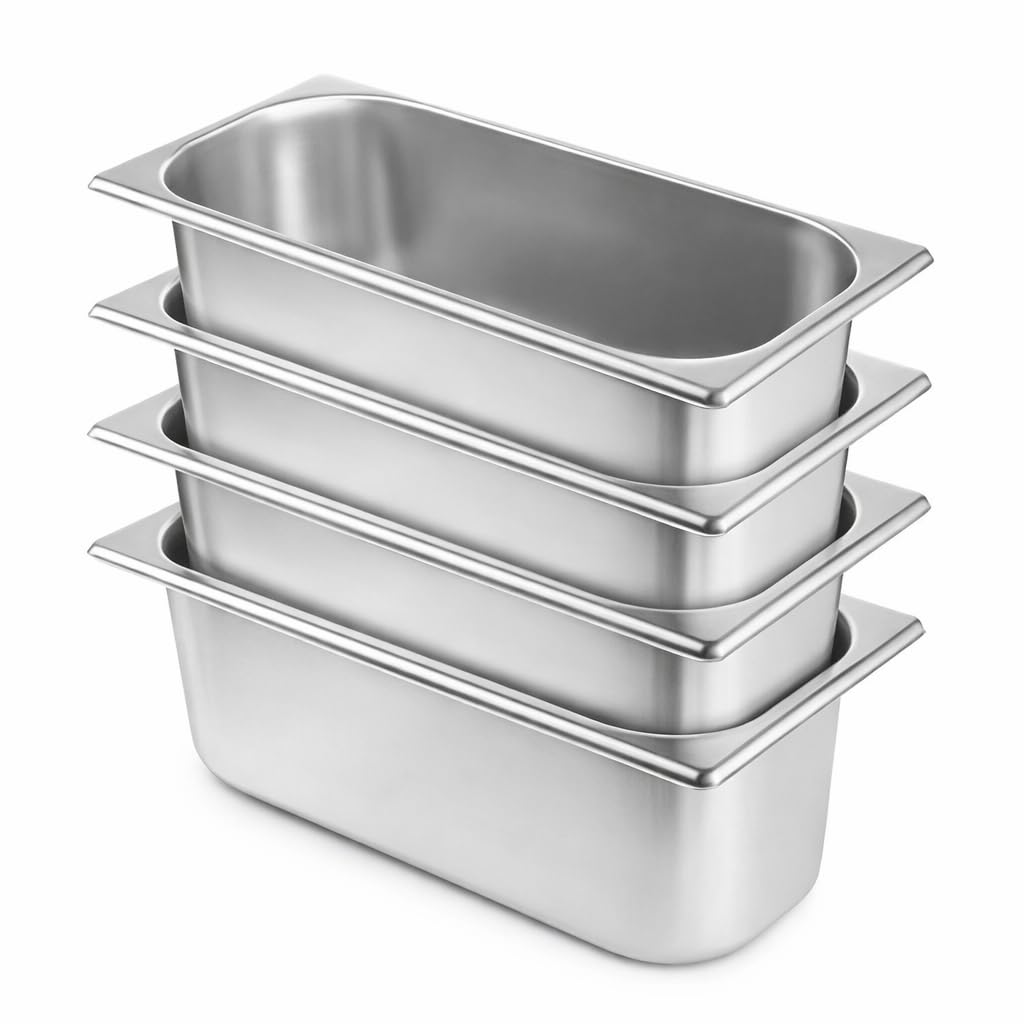Lot de 4 Bacs à Glace Inox 360x165 mm Hauteur 120 mm – Bac à Crème Glacée Professionnel – Bac Inox pour Vitrine, Bar, Restauration