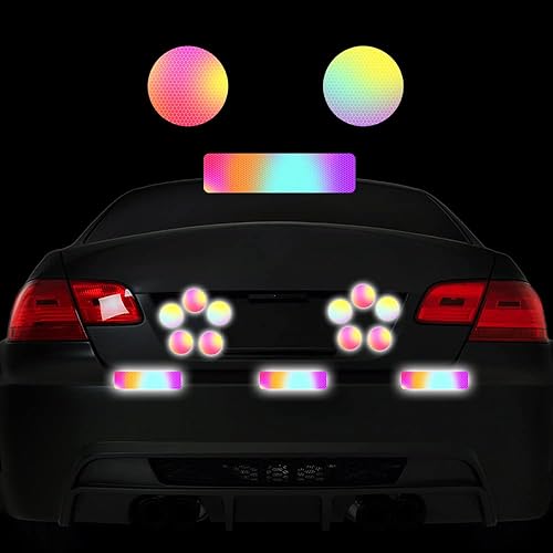 Miniatura 4 de Vesvory 42 calcomanías reflectantes para automóvil, diseño de rayas de arco iris, para llanta, para bicicletas, visibilidad nocturna, para