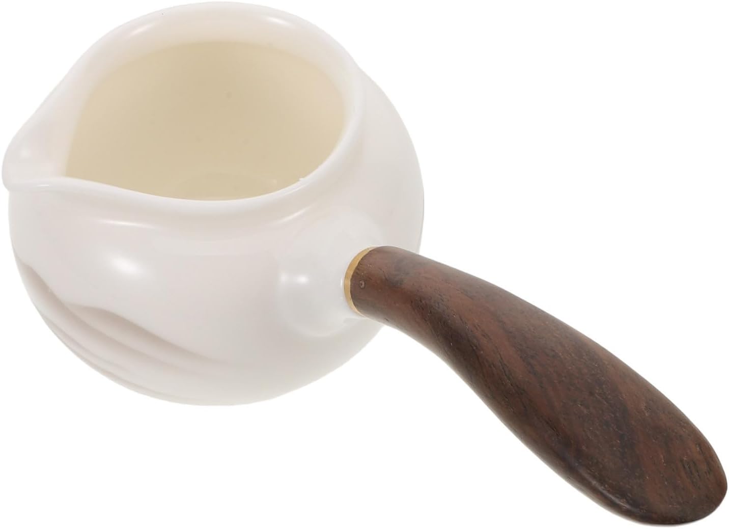 White Ceramic Gongfu Tea Pitcher with Wood Handle for Pouring