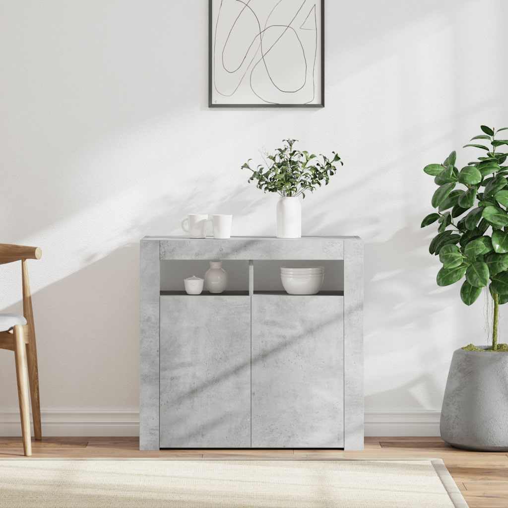 vidaXL Credenza con Luci LED Grigio Cemento 80x35x75 cm