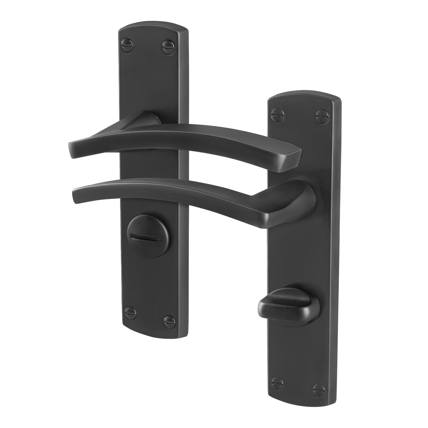 EAI Matt Black Door Handles Fire Rated Bathroom on Backplate - Elcot