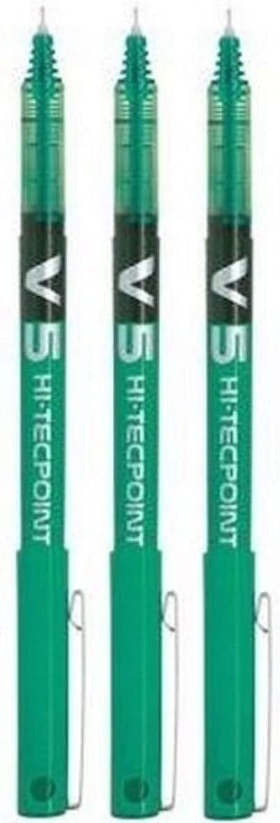 PILOTBX V5 Green Hi-Tecpoint Extra Fine Rollerball Pen 0.5mm Nib Tip 0.3mm Line Width (Pack of 3)