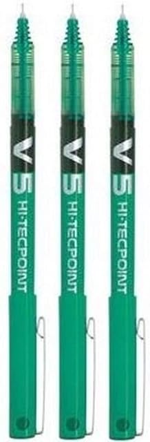 Pilot BX V5 Green Hi-Tecpoint Extra Fine Rollerball Pen 0.5mm Nib Tip 0.3mm Line Width (Pack Of 3)