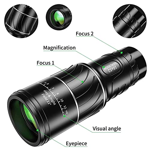 Telescopio monocular 16X52 compacto e impermeable con doble enfoque para senderismo 2