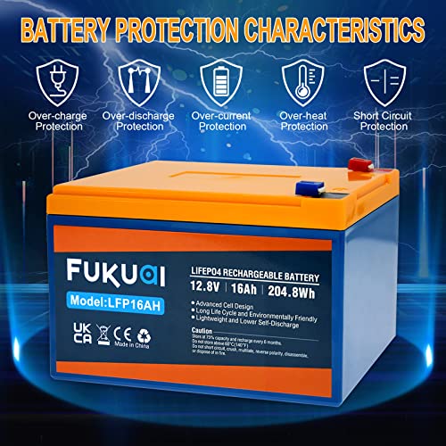Fukuai 12V 16Ah Lifepo4 Battery, 2000+ Deep Cycle Rechargeable Battery Built-In Bms, Compatible With Fish Finder, Trolling Motors, Boat, Solar System, Ups And More #TOP2