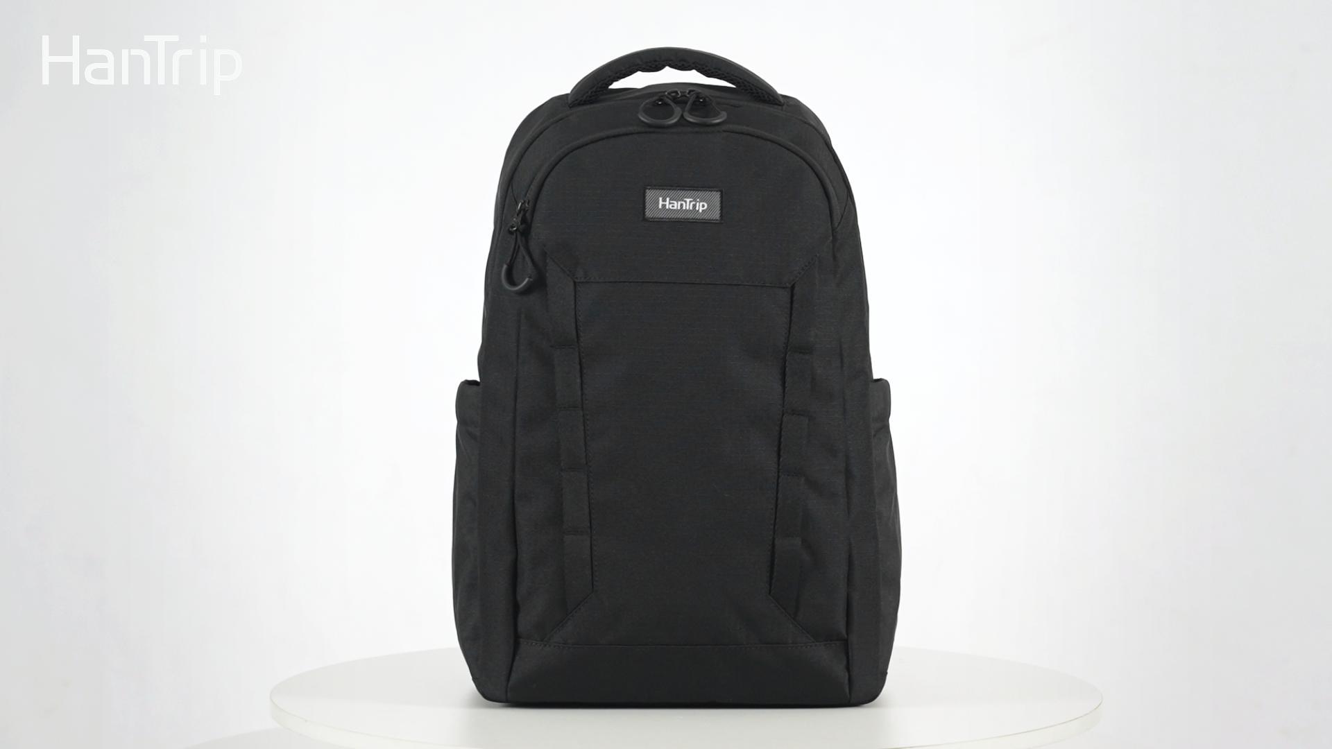 HanTrip 18 Inch Carry on Travel Backpack with Water Bottle Pocket, Black | 15.6 Inch Laptop Sleeve, Lots of Pockets, Chest / Luggage Strap, Lightweight, Water Resistant, 18x14x8 Medium Bookbag, 27L