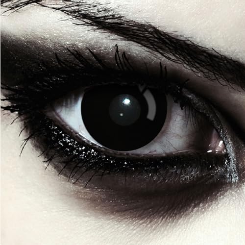 DESIGNLENSES, Dos lentillas de color negro totalmente para Halloween zombie disfraz, 1 par/2 pzs,...