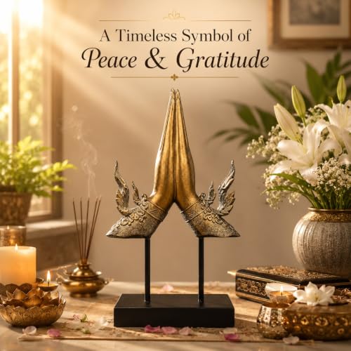 Image of ARMONIA Divine Blessing Mudra Figurine, Premium Polystone Hand Sculpture with Antique Golden Finish, Luxury Decorative Showpiece for Living Room, Office, Shelf, Tabletop & Home Decor, 13.3 Inches