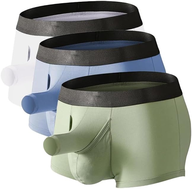 Men's Separated Bulge Boxers Briefs Fly Pouch Front Open Elephant Nose Turnks Breathable U Convex Boxers Shorts