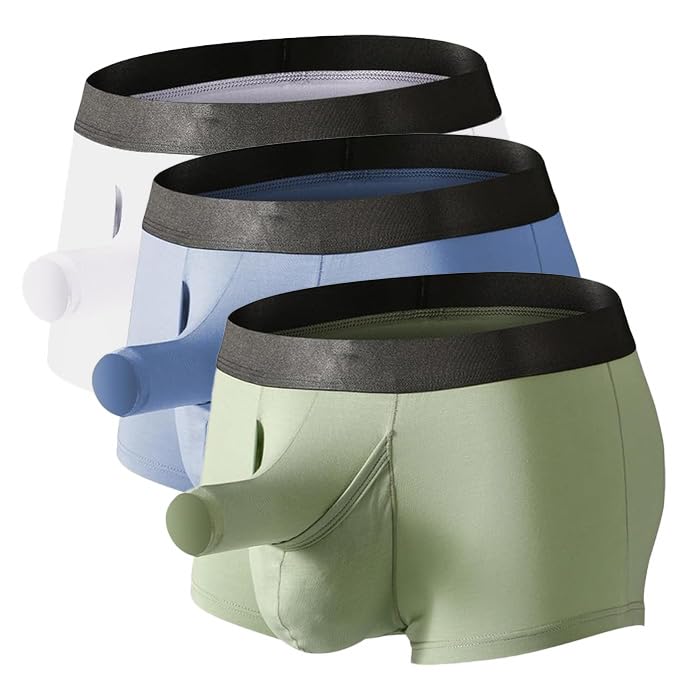 Men's Separated Bulge Boxers Briefs Fly Pouch Front Open Elephant Nose Turnks Breathable U Convex Boxers Shorts