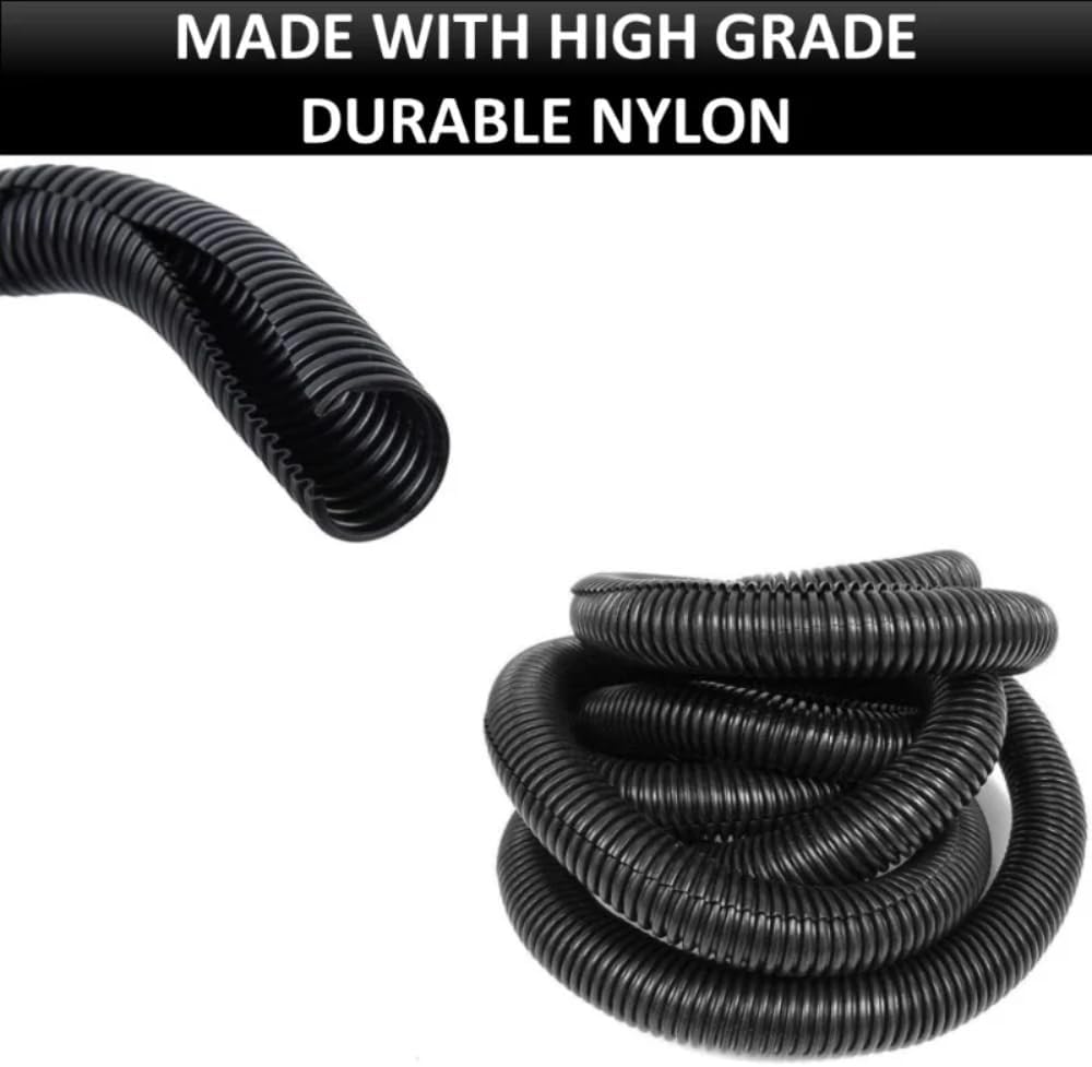 Kable Kontrol Nylon Split Wire Loom Tubing 1/2” Inch 100 Ft Long – High Temperature Black Wire Conduit Cover for Cords - Corrugated Tubing and Protector for Automotive Wires