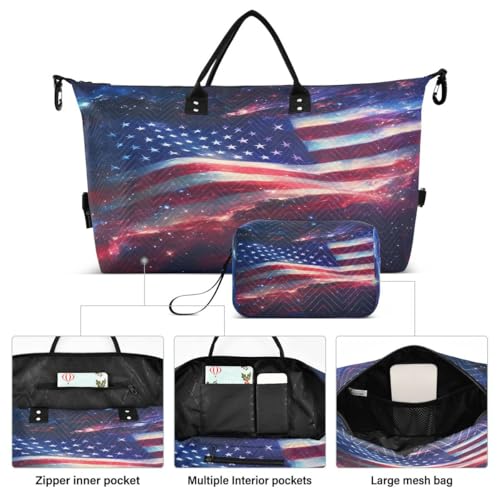 American Flag Starry Sky Travel Duffle Bag Gym Bag Weekender Bags with Toiletry Bag Travel Trip Tote Bag2