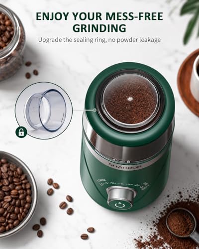 Image of SHARDOR Electric Super Silent Blade Coffee Grinder, Timed Grind Control Rotary Knob, Adjustable Coarse to Fine for Coffee Beans, Spices & Herbs, with 2 Removable Stainless Steel Bowl, Green