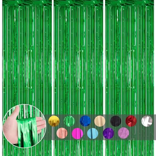 3 pièces Rideau Métallique de Frange Vert,1mx2m Scintillants Foil Rideau Shimmer Brillants...