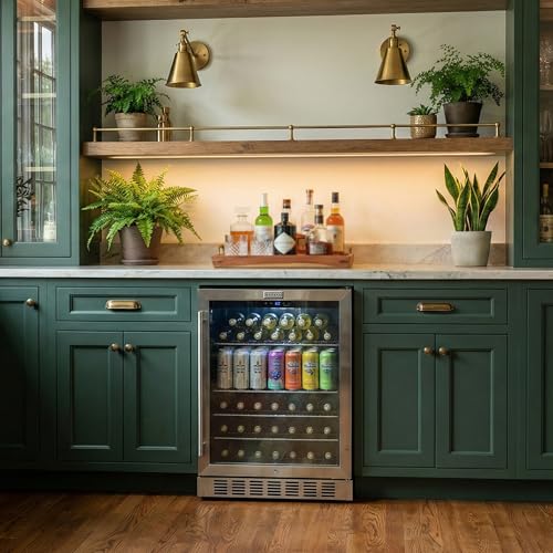 Image of Empava 24 inch Undercounter Beverage Cooler Refrigerator with Glass Door, Freestanding Drink Fridge with LED Light, Touch Control, 140 Cans Capacity