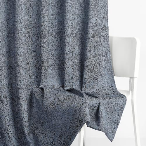 Image of haus & kinder Metallic Blackout Jacquard Window Curtain 5 Feet Long Pack of 1 | 100% Room Darkening Luxe Metallic Teal 130 x 152 cm