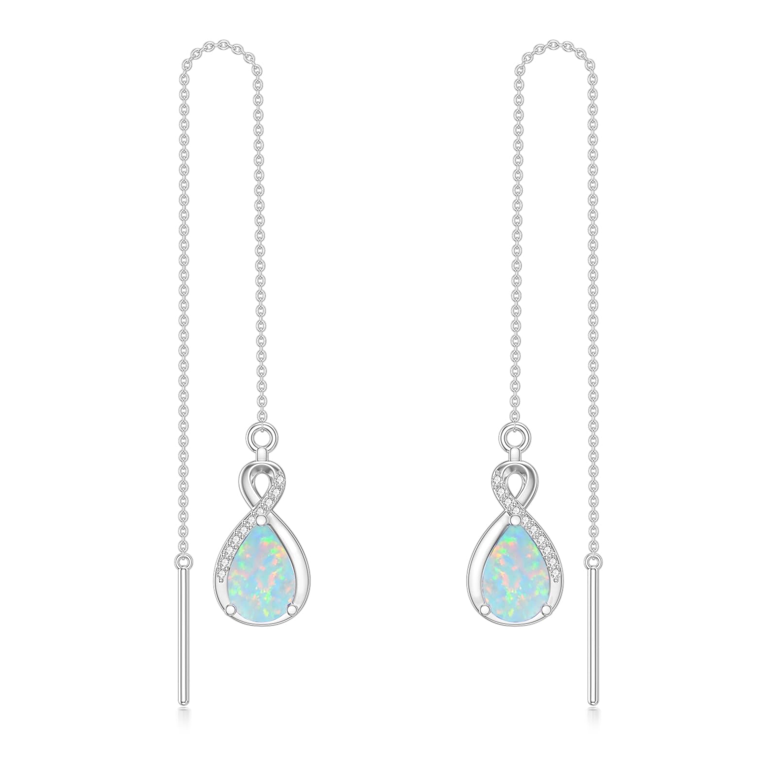 Unendlichkeits Geburtsstein Fädelohrringe 925 Sterling Silber Birnenschliff Edelstein lange Kette Tropfenohrringe Geburtstagsschmuck für Frauen