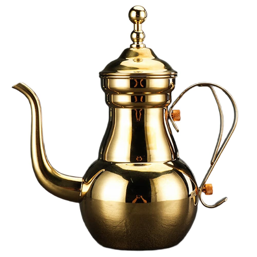 Buhdjfnke Gold Stainless Steel Flower Design Teapot Kettle Fine Pot Hotel Long Mouth Pot Tea Pot Filter For Restaurant Bubble Tea Set