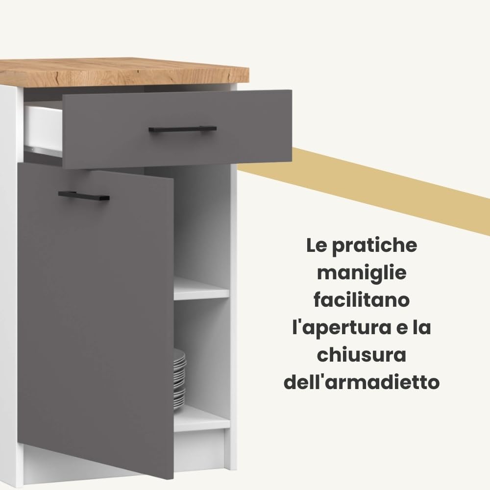 AKORD Cucina componibile con piano di lavoro 82/85x50 cm | Armadio da cucina | Credenze OLIWIA | Spazioso | Robusto | Adatto a ogni design | Per una piccola cucina | Bianco & Grigio Grafite