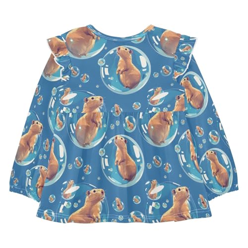 Capybara Bubbles Cute Girls Shirts Cotton Long Sleeve Ruffle Toddler Tee Tops2