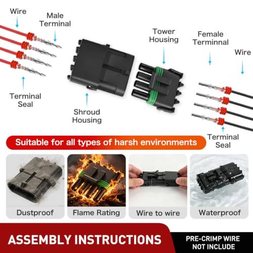Image of Nilight 298PCS 1 2 3 4 6 Pin Waterproof Automotive Electrical Connector Kit | Quick Connect and Disconnect Male Female Pin 20-16AWG Terminal Wire Connectors for Car Truck Motorcycle Marine Boat - 25 Kits