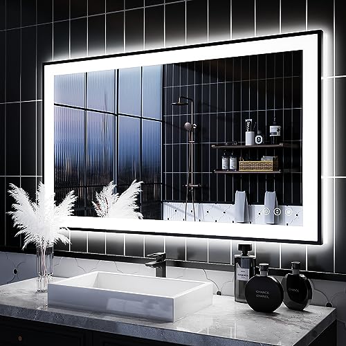 ISKM Framed LED Mirror for Bathroom 40"x24", Dimmable LED Bathroom Mirror with Lights, Anti-Fog, Front and Backlit Lighted Mirror 3-Colors, Shatterproof, Memory Function