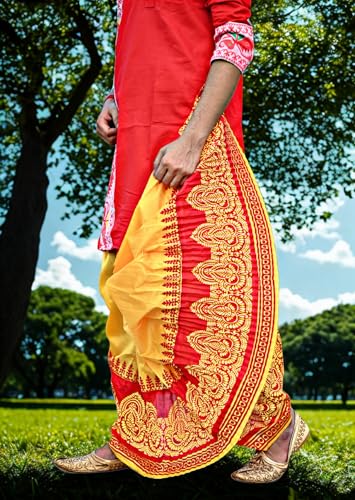 Image of Men's Ready to Wear Pant System Printed MAYUR PUCHHA Dhoti for Marriage, Pooja, Festival etc.(GC010)
